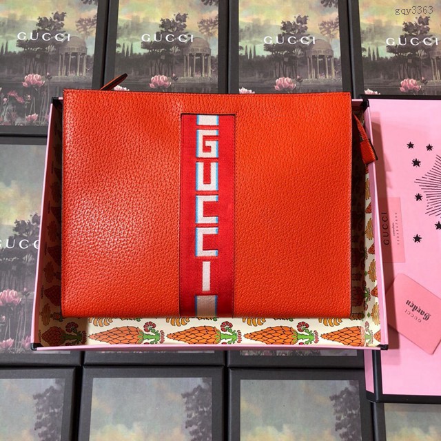 Gucci手包 475316 古馳新款手拿包 提花條紋裝飾 Gucci手腕包  gqy3363
