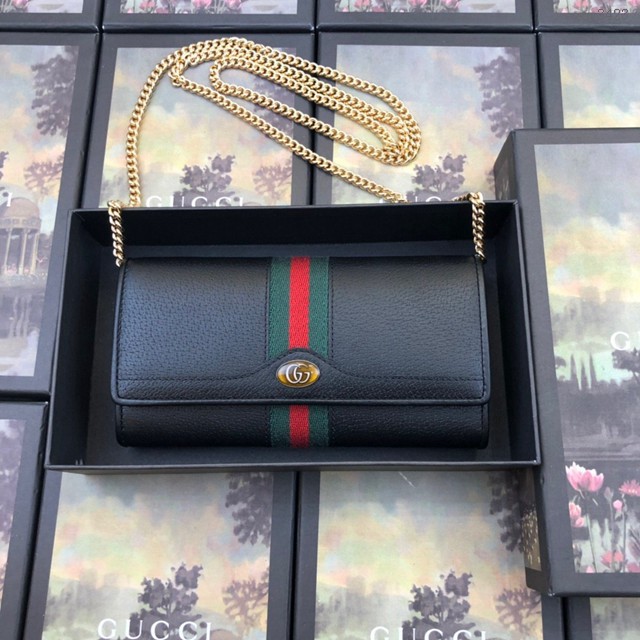 Gucci經典款錢夾錢包 546592 古馳最新款ophidia系列 GG圖案Web條紋 Gucci女士鏈條錢包 gqy3423