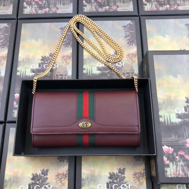 Gucci經典款錢夾錢包 546592 古馳最新款ophidia系列 GG圖案Web條紋 Gucci女士鏈條錢包 gqy3425