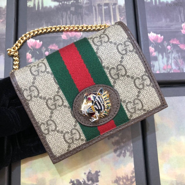 Gucci經典款錢夾錢包 573790 古馳2019原單新款 Rajah系列 迷你鏈條小卡包 Gucci女士零錢包 gqy3462