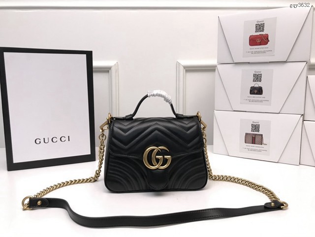 Gucci高仿專櫃女包 547260 古馳GG Marmont系列迷你手提包 Gucci黑色原廠皮翻蓋手拎肩背女包  gqy3632