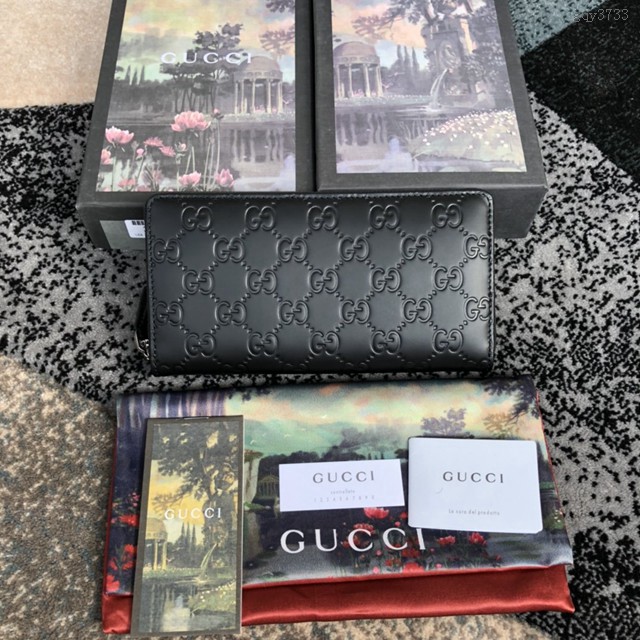Gucci經典款錢夾錢包 307987 古馳男士經典拉鏈皮夾 牛皮壓花GG標誌 Gucci男士長錢包 gqy3733