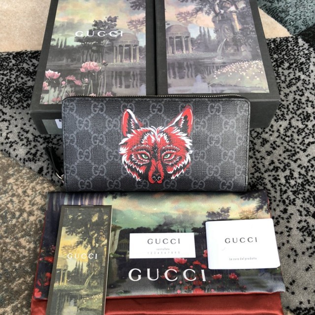 Gucci經典款錢夾錢包 451273 古馳最新款男士拉鏈錢夾 2017早春拉鏈包蛇形印花系列 Gucci男士長錢包 gqy3741