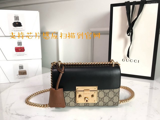 Gucci經典款女包 409487 古馳Padlock系列 晶片版 小號GG肩背包 Gucci鏈條斜挎包 gqy3954