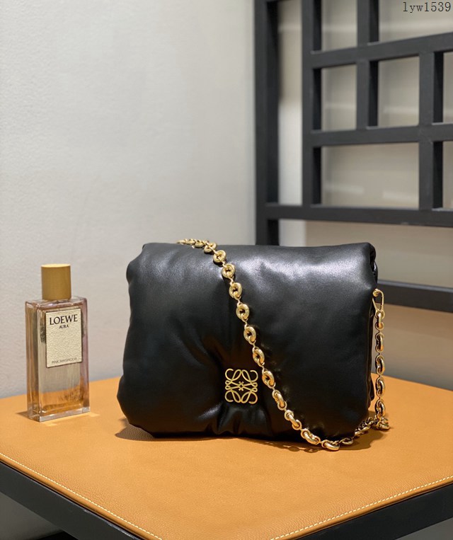 Loewe專櫃2022新款Goya羊皮包包女款肩背包 羅意威甜甜圈金屬短鏈條女包 型號9801# lyw1539
