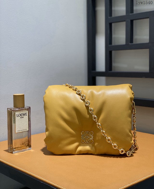 Loewe專櫃2022新款Goya羊皮包包女款肩背包 羅意威甜甜圈金屬短鏈條女包 型號9801# lyw1540