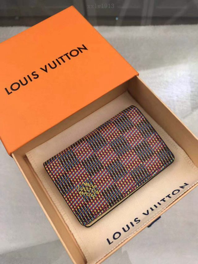 路易威登LV錢包 N63143紅格 2019秋冬款 男女款卡夾 LV新款帆布皮夾卡包 xxlv1913