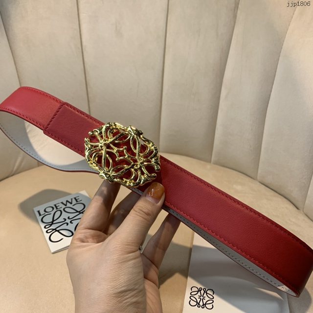 LOEWE女士皮帶 羅意威經典銅扣手掌紋雙面牛皮腰帶 jjp1806