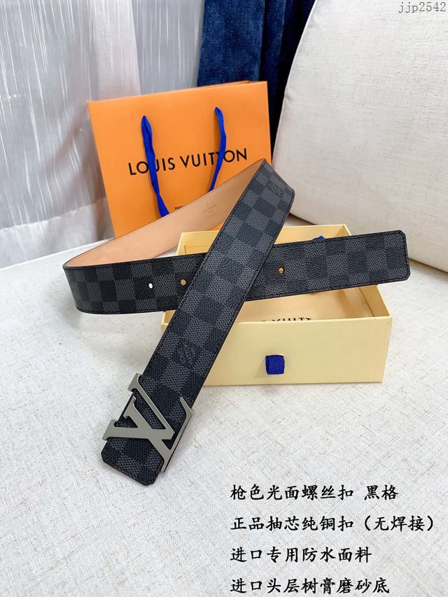 LV新款男士皮帶 路易威登經典黑格腰帶 jjp2542