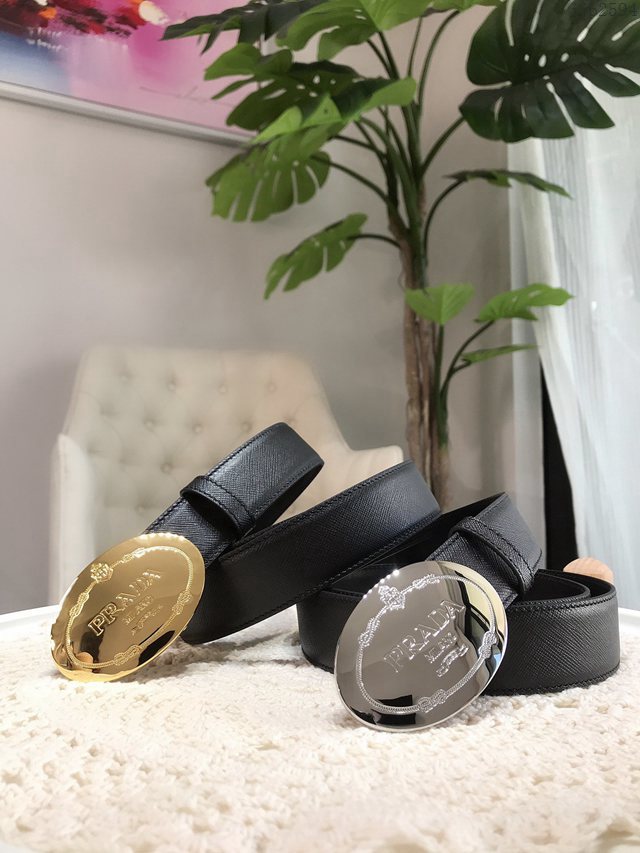PRADA專櫃爆款男士皮帶 普拉達Saffiano十字紋牛皮腰帶 jjp2594