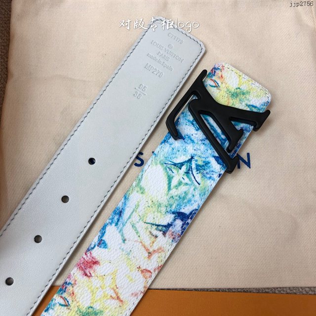 LV專櫃新款男士皮帶 路易威登亮光LV Shape搭扣togo荔枝紋小牛皮皮帶 jjp2756