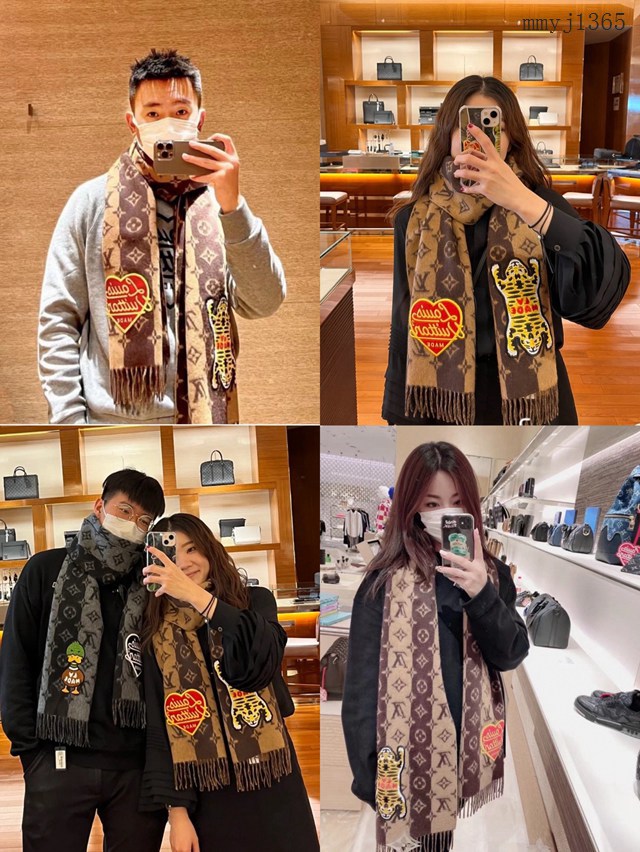 LV專櫃新品路易威登NIGO聯名款圍巾男女通用款羊絨圍巾 mmyj1365