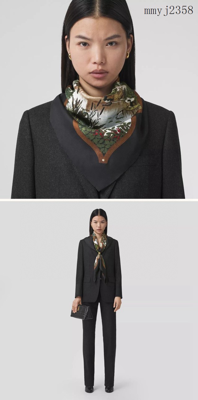 BURBERRY專櫃新款巴寶莉中性款B野生動物100%斜紋真絲方巾圍巾 mmyj2358