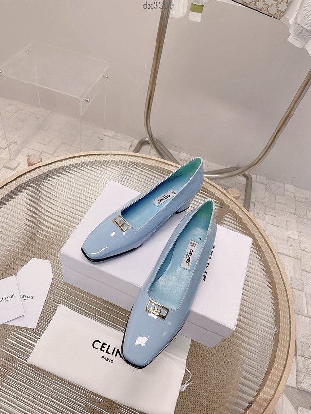 Celine專櫃女鞋 賽琳經典五金奶扣奶單鞋 高跟鞋經典金色凱旋門logo dx3399