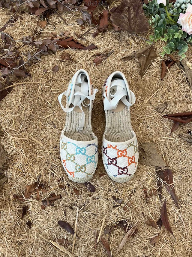 gucci古馳厚底坡跟涼鞋 22ss早春Gucci古奇草編漁夫鞋 dx3415