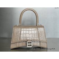 Balenciaga專櫃新款升級版卡其色鱷魚紋手提包肩背女包 巴黎世家原廠皮版本S號沙漏包 fyj1363