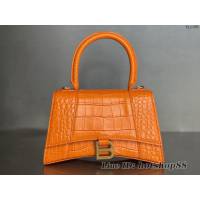 Balenciaga專櫃新款升級版橙色鱷魚紋手提包肩背女包 巴黎世家原廠皮版本S號沙漏包 fyj1385