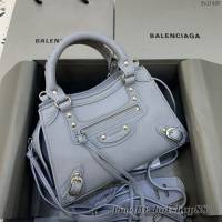 Balenciaga專櫃爆款荔枝紋淺灰色手袋手提包 638512 巴黎世家小號Neo Classic機車包 fyj1440