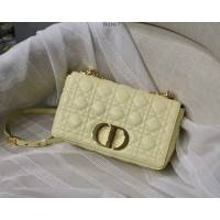 Dior專櫃2022新款鏈條單肩斜挎女包 M9242中號 迪奧淺黃色牛皮藤格紋Caro手袋 fkd1417