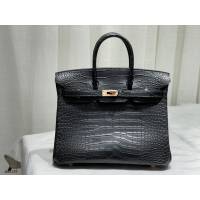 Hermes專櫃經典款鱷魚皮Birkin手提女包 愛馬仕鉑金25CM玫瑰金進口霧面美洲鱷魚肚皮純手工女包 zhh1218