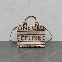 Celine專櫃新款條紋織物托特包 賽琳浮雕logo手提斜挎購物袋 xxl1151