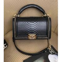CHANEL女包 A94804 新款經典leboy大蟒蛇皮 牛皮革手柄編織金屬邊 手提單肩口蓋包 香奈兒手拎包 djc1491