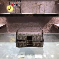 FENDI專櫃精品1288F法棍包 芬迪Vintage復古老花啡色油臘牛皮手提單肩女包 fdzg2631