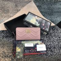 Gucci經典款錢夾錢包 443123 古馳原單GG marmont全拉鏈女士錢包 Gucci絎縫小牛皮拉鏈長錢夾  gqy3609