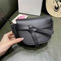 Loewe專櫃2022新款黑色編織肩帶馬鞍包 羅意威MiniGateDual手袋斜挎女包腰包胸包 10121 lyw1291