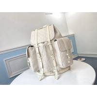 路易威登LV雙肩包 M53286 米白色 Christopher大號雙肩包 LV白色壓花皮革男士登山背包 xxlv2398