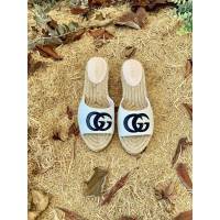 gucci皮面logo涼鞋草編涼鞋 古馳2021早秋新款草編鞋 古琦女士拖鞋 dx1065