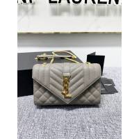 YSL專櫃新款絎縫紋理皮鏈條肩背女包 聖羅蘭灰色牛皮球紋小信封包 392745 blys1253