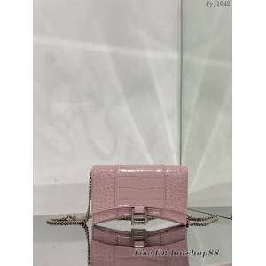 Balenciaga專櫃爆款鱷魚胭脂粉/銀沙漏包 巴黎世家經典沙漏包鏈條包 型號656050 fyj1042