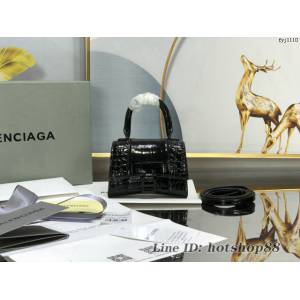 Balenciaga專櫃爆款升級版黑槍鱷魚紋沙漏包 巴黎世家mini Hourglass沙漏包 fyj1110