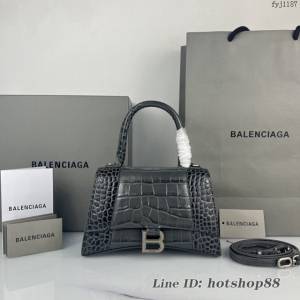 Balenciaga專櫃爆款碳灰鱷魚紋銀扣手提女包 巴黎世家原廠S號Hourglass沙漏包 款號：8895 fyj1187