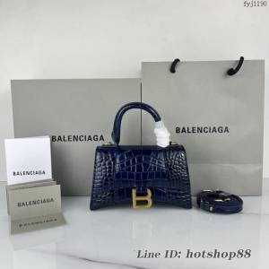 Balenciaga專櫃爆款寶藍鱷魚紋金扣手提女包 巴黎世家原廠xs號Hourglass沙漏包 款號：8896 fyj1190