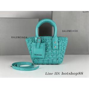 Balenciaga專櫃爆款漆面人造皮革編織敞口托特包 巴黎世家小號Bistro菜籃子包 款號：080808 fyj1278