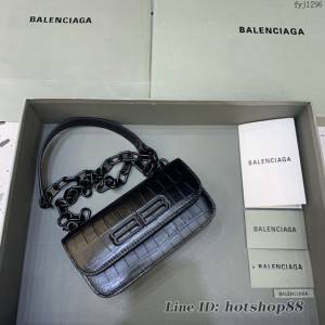 Balenciaga專櫃爆款小號鱷魚黑色黑扣肩背包 巴黎世家新款Gossip bag斜挎包 fyj1296