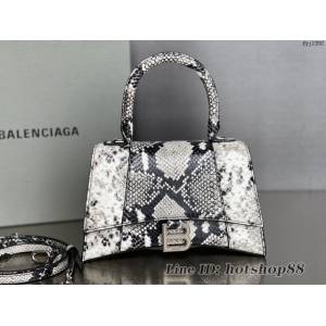 Balenciaga專櫃新款原廠皮手提包 巴黎世家蛇紋灰色/銀扣沙漏包 fyj1350