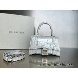 Balenciaga專櫃新款升級版鱷魚紋灰色手提包肩背女包 巴黎世家原廠皮版本XS號沙漏包 fyj1366