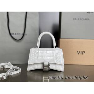 Balenciaga專櫃新款升級版鱷魚紋白色手提包肩背女包 巴黎世家原廠皮版本XS號沙漏包 fyj1370