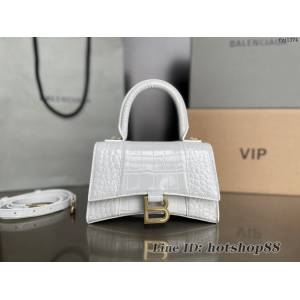 Balenciaga專櫃新款升級版鱷魚紋白色手提包肩背女包 巴黎世家原廠皮版本XS號沙漏包 fyj1374