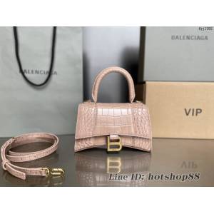 Balenciaga專櫃新款升級版鱷魚紋奶茶色手提包肩背女包 巴黎世家原廠皮版本XS號沙漏包 fyj1382