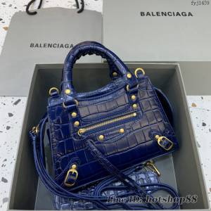 Balenciaga專櫃爆款鱷魚紋海軍藍色手袋手提包 638512 巴黎世家小號Neo Classic機車包 fyj1439