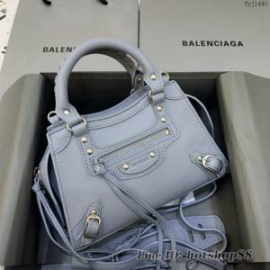Balenciaga專櫃爆款荔枝紋淺灰色手袋手提包 638512 巴黎世家小號Neo Classic機車包 fyj1440