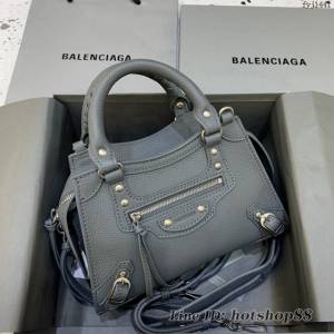 Balenciaga專櫃爆款荔枝紋深灰色手袋手提包 638512 巴黎世家小號Neo Classic機車包 fyj1441