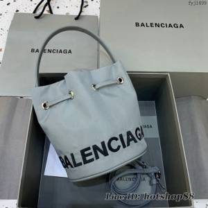 Balenciaga專櫃爆款Balen超輕水桶包 巴黎世家淺灰帆布手提包 fyj1499