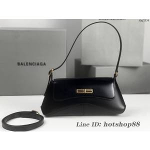 Balenciaga專櫃2022爆款小號平紋黑金全皮肩背包 巴黎世家翻蓋腋下包 fyj1534
