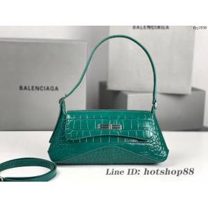 Balenciaga專櫃2022爆款小號鱷魚綠全皮肩背包 巴黎世家翻蓋腋下包 fyj1538