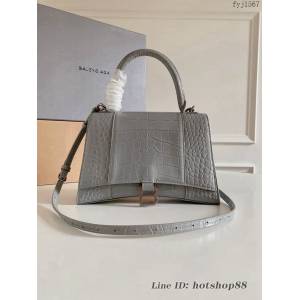 Balenciaga專櫃爆款Hourglass鱷魚紋沙漏包 巴黎世家M碼鱷魚紋金扣灰色沙漏包 fyj1567